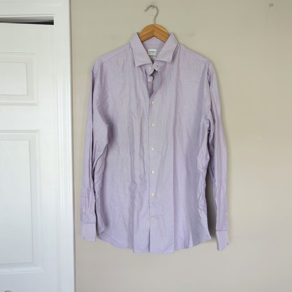 Armani Collezioni Lilac Microcheck Men's Long Sleeve Button Down Shirt Size 17